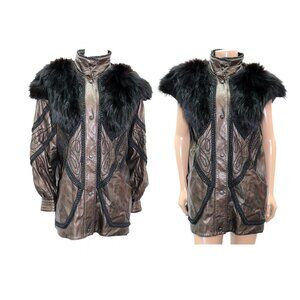 RARE 80s NORMA Canada Detachable FUR Leather Coat OS